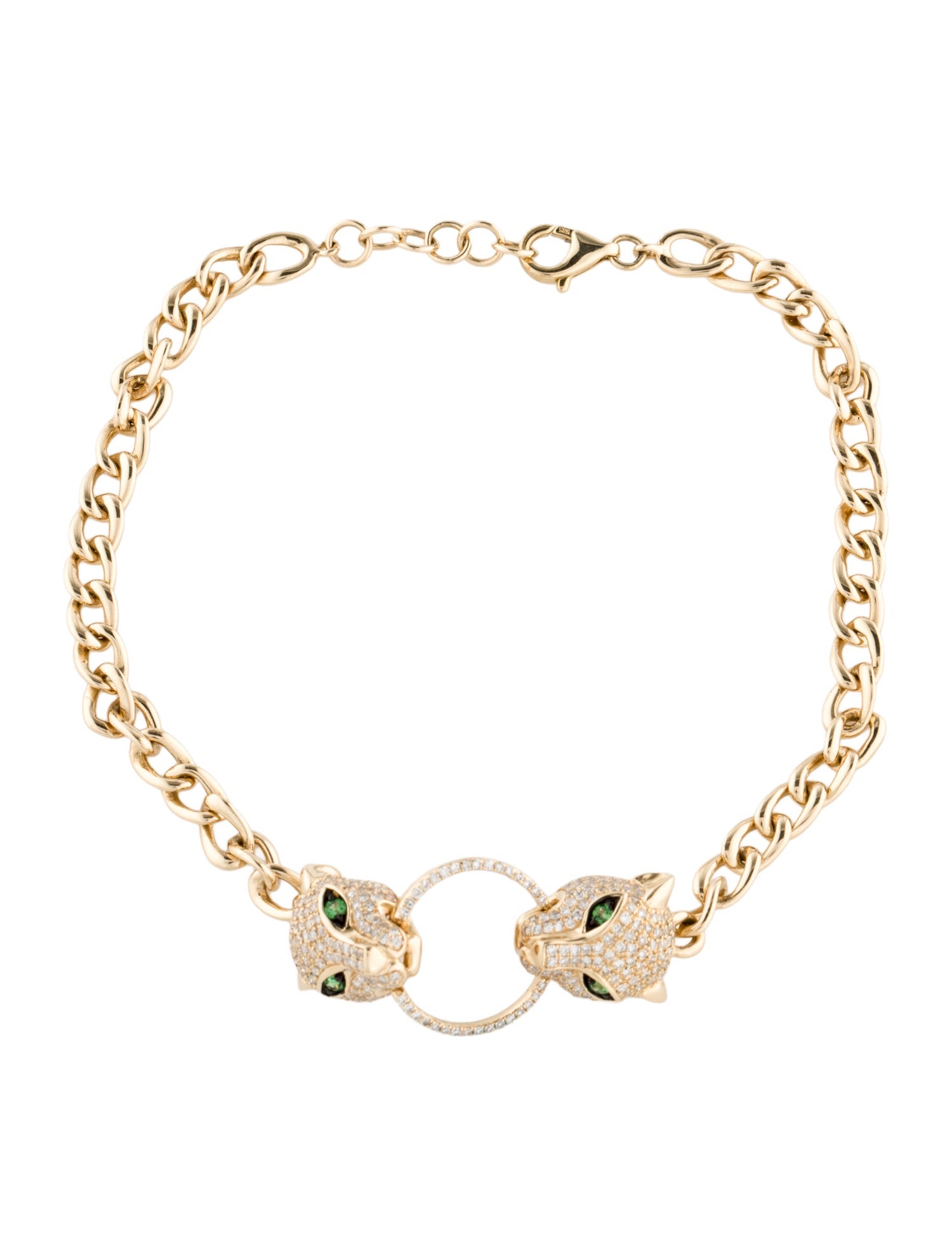Bracelet 14K Diamond & Tsavorite Garnet Panther Link Bracelet